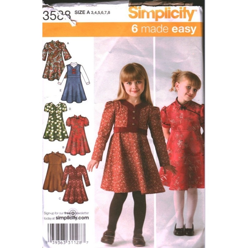 Simplicity 3588 Sewing Pattern Childrens Dress Jumper Size 3-8 Bodice Variations